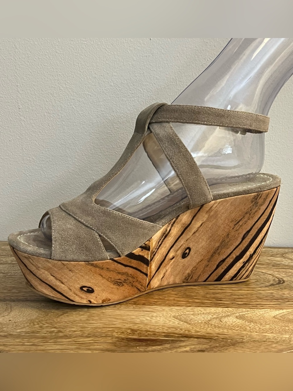 Miss Sixty Tan Suede Zebra Wood Platform Wedges/Y2K Archive- EU 40/Fits US 8-8.5